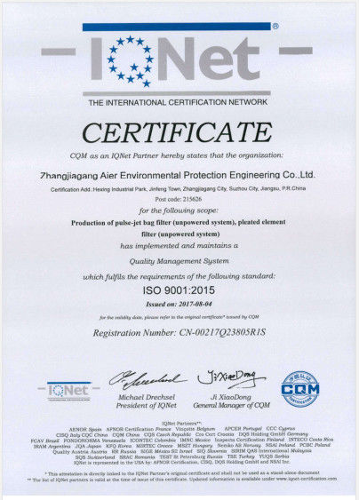 Porcellana Zhangjiagang Aier Environmental Protection Engineering Co., Ltd. Certificazioni